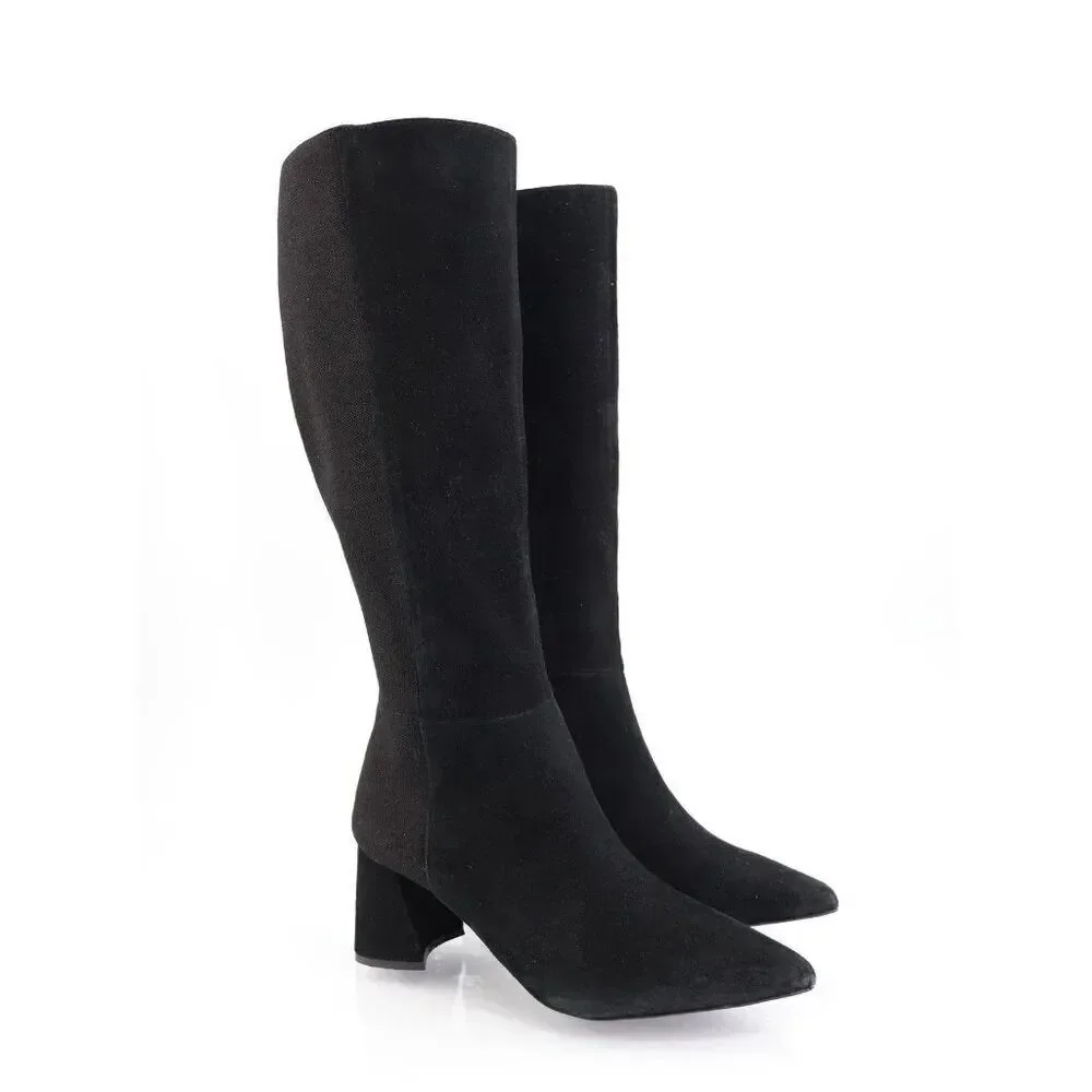 Gentle Souls by Kenneth Cole Dionne Black Suede Knee High Boots Block Heel 9.5